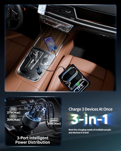 KENHAO 67W charger plugged into a vehicle dashboard