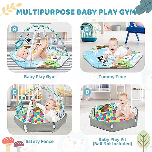 Baby gym with six removable sensory toys