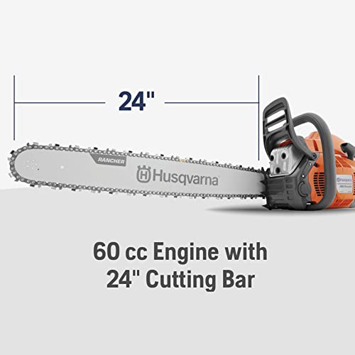 Side view of the 60.3-cc orange chainsaw