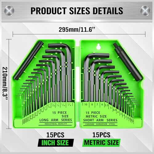 Complete 32-piece hex key wrench kit layout