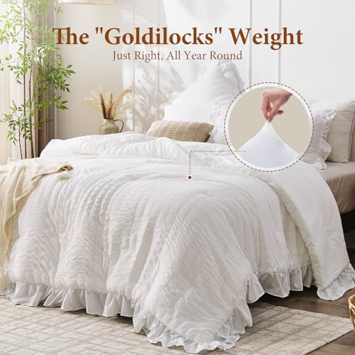 Three piece white queen comforter set components