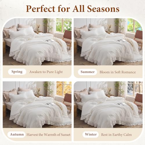 White ruffle comforter set pillow shams