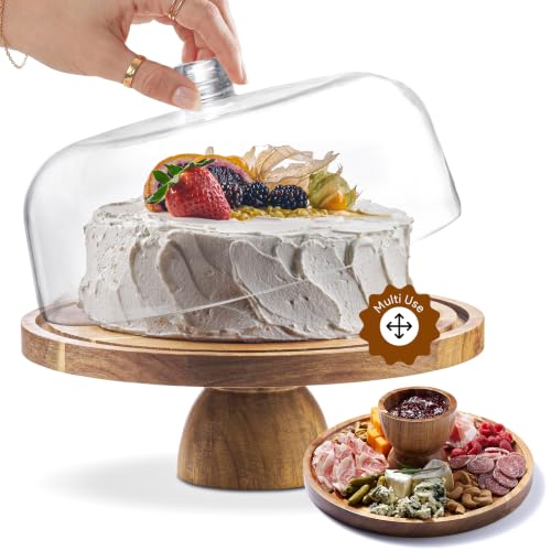 HOMESPHERE Wood Cake Stand with Lid
