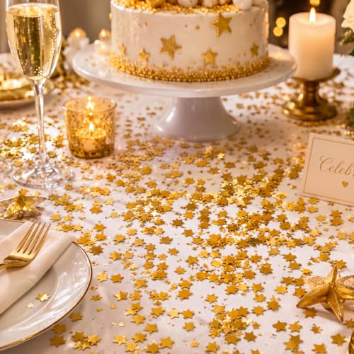 Close up of golden star sequin confetti