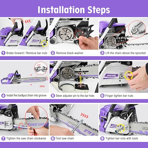 Ergonomic handle and controls of PINKWAY 63CC chainsaw