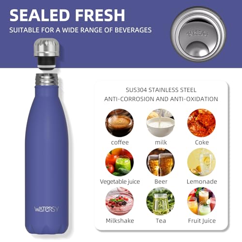 Deep blue WATERSY water bottle in outdoor setting