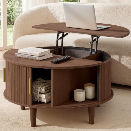 VASAGLE Round Lift Top Coffee Table in Chestnut Brown