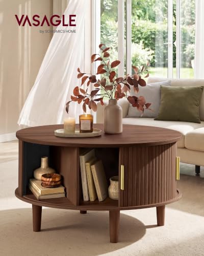 Tambour sliding door storage on VASAGLE table
