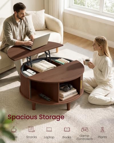 Side view of the round coffee table showing dimensions