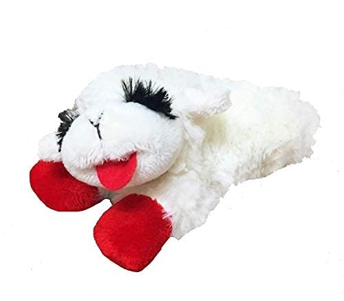 Multipet Lamb Chop toy showing five squeaker locations