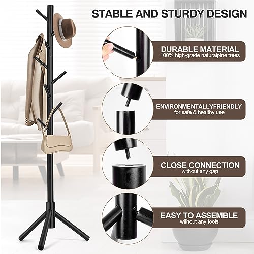 Black wooden coat rack in an entryway