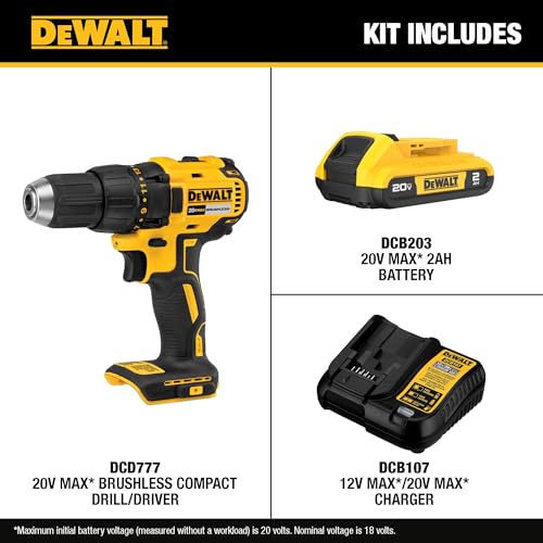 Side view of the yellow DEWALT DCD777D1 drill driver