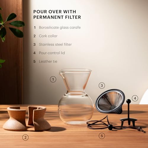 Bodum pour over coffee maker set on a wooden table