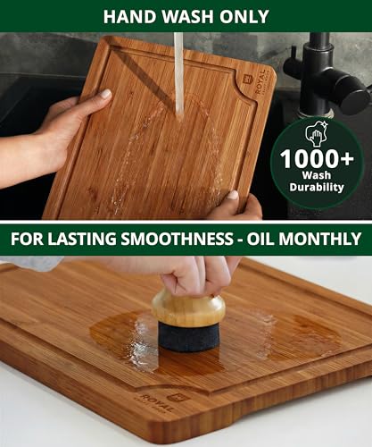 Cutting board showing the deep juice groove design