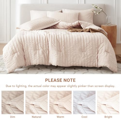 Queen size bed dressed in MUXHOMO beige bedding