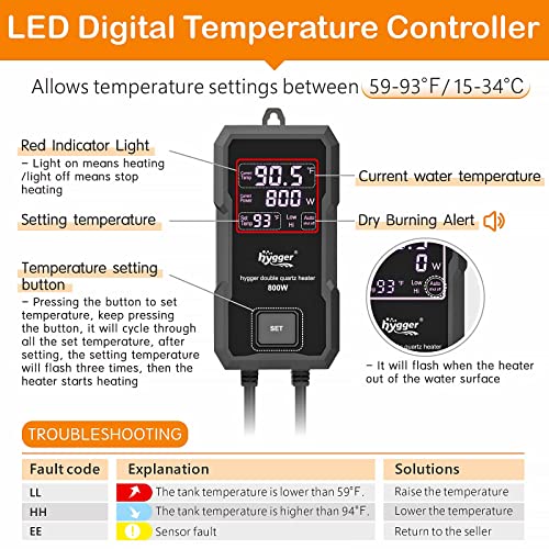 digital LED controller for hygger fish tank heater