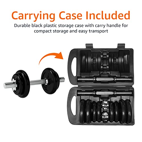 Black dumbbell handles with weight plates attached