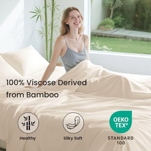 Beige bamboo sheet set flat view