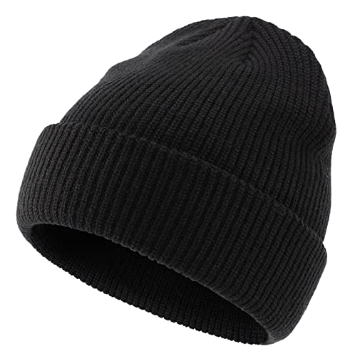 Close up of Connectyle black rib-knit winter beanie fabric