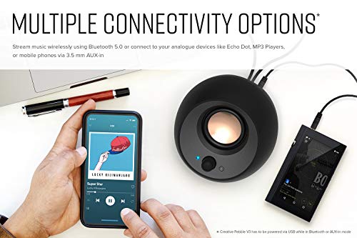 Creative Pebble V3 speakers on a modern desk setup