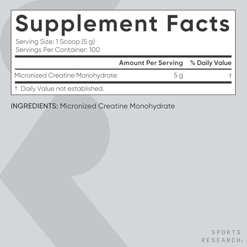 Sports Research Creatine Monohydrate Powder back label details