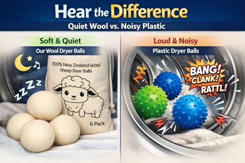 Pack of six natural wool laundry balls