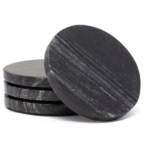 Thirstystone Natural Black Marble Round Coasters set of four