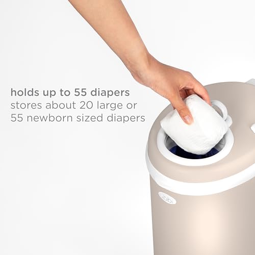 Ubbi diaper pail showing size scale
