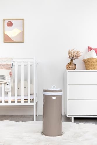 Ubbi diaper pail with lid partially open
