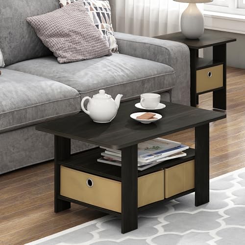 Front view of Furinno ANDREY table with bin drawer