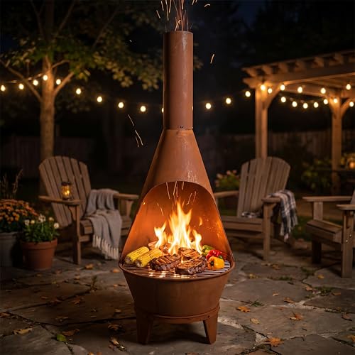 Open fire view inside the steel chiminea