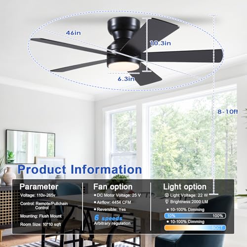 Side profile of 46-inch black fan