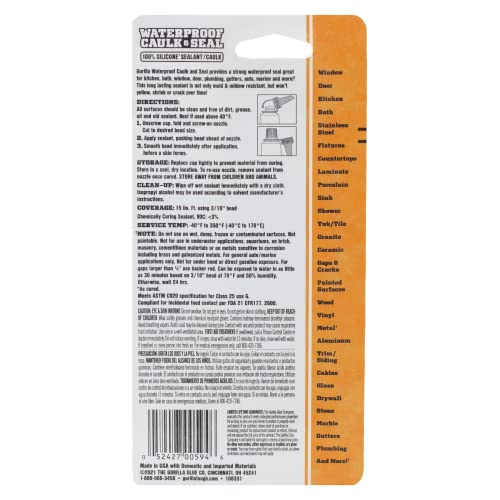 Back of Gorilla caulk packaging showing usage instructions