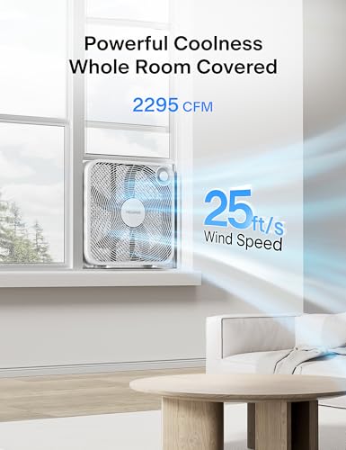 PELONIS box fan with 3-speed control dial