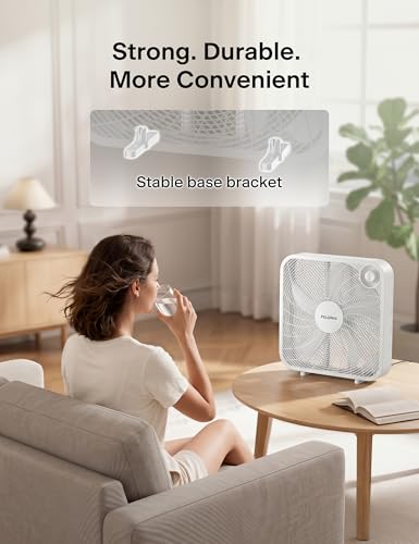 PELONIS box fan set up in a window