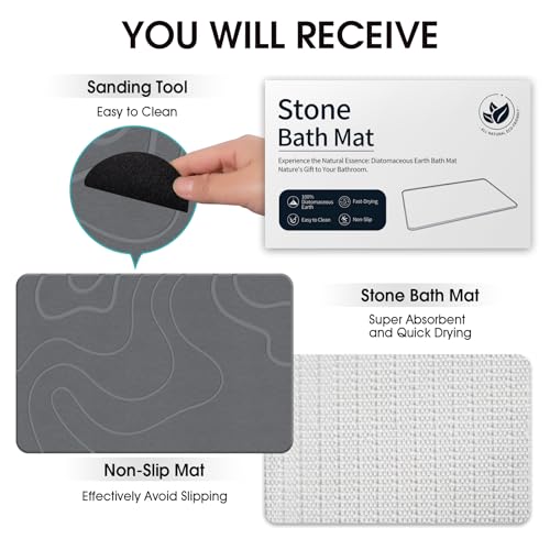 Rectangular stone bath mat in modern interior