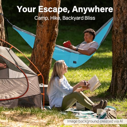 Folded Kootek Camping Hammock showing compact travel size