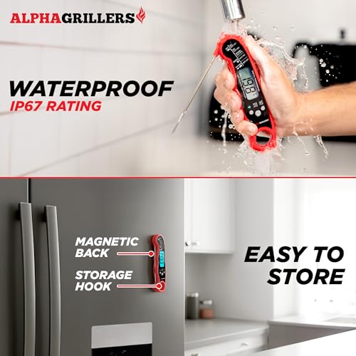 Black and red thermometer held by hand