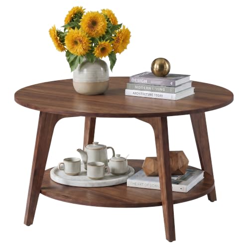 VASAGLE Round Coffee Table, Chestnut Walnut finish