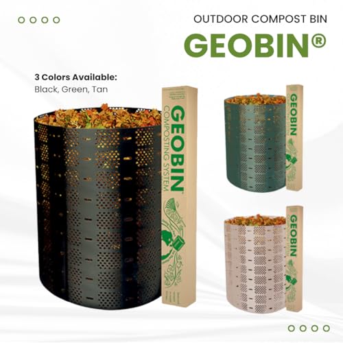 GEOBIN compost bin set up in a backyard garden
