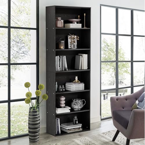 GRUSIGN 71 inch black 6-tier bookshelf full view