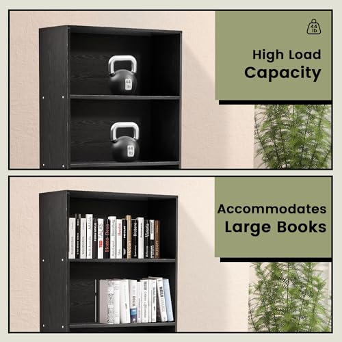 View showing the height of the 6-tier black bookcase