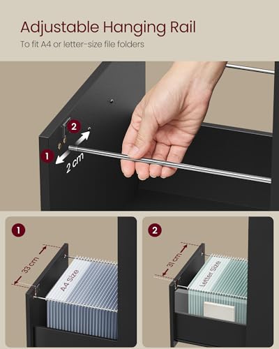 VASAGLE file cabinet showing drawer capacity