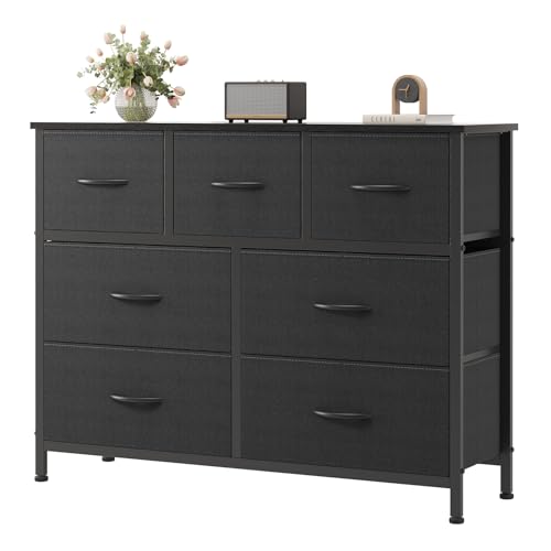 OLIXIS Black Dresser for Bedroom with 7 Fabric Drawers front view