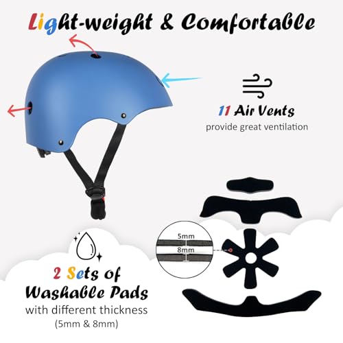 Back view of OUWOER blue helmet with straps