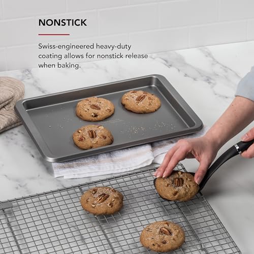 Side profile of KitchenAid baking sheet with extended handles