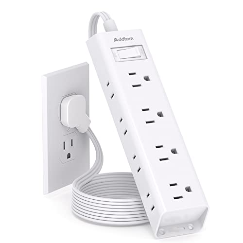 Addtam Flat Plug Power Strip 12 Outlet White