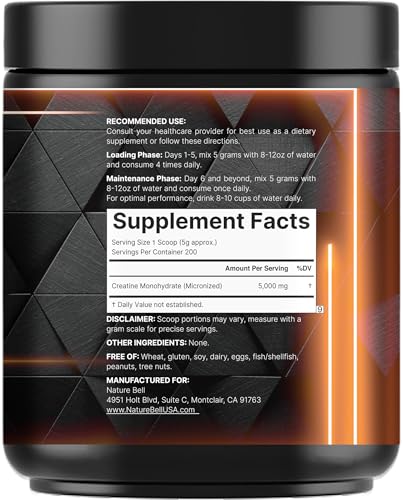 Side view of NatureBell Creatine ingredient list