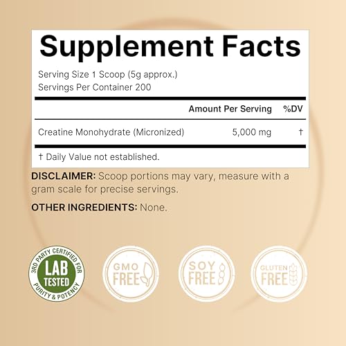 Back label of NatureBell Creatine Monohydrate 200 servings
