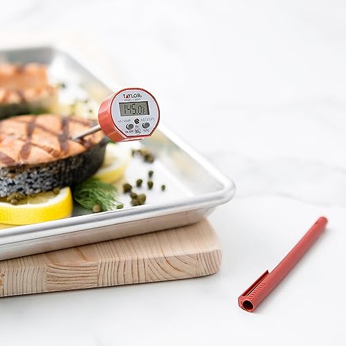 Side view of red Taylor cooking thermometer